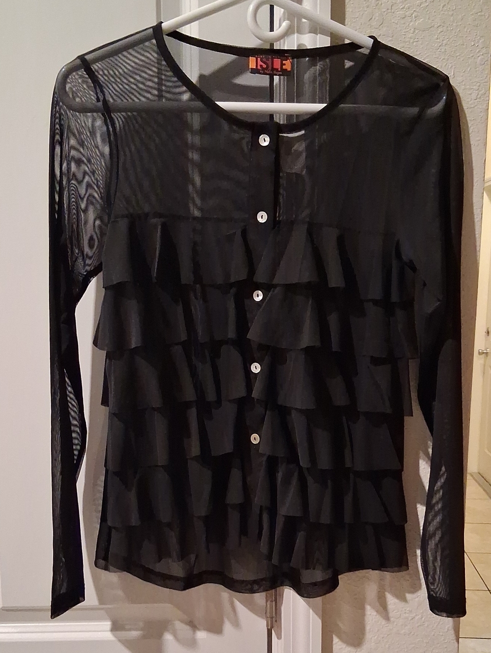 Black Ruffle Sheer Button-Front Women’s Top